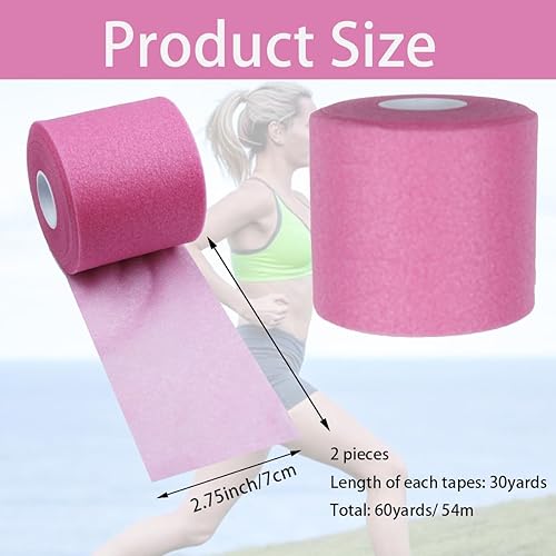Miniatura 2 de 2 rollos de 60 yardas de cinta atlética preenvuelta de espuma de espuma deportiva para muñecas, codos, rodillas, tobillos, cabello (azul)