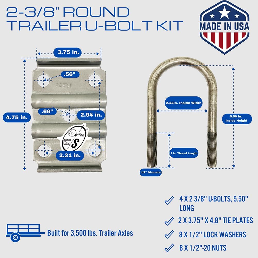 SOUTHWEST WHEEL USA Made 3,500 lbs. Tandem Trailer Axle Suspension Kit (Leaf Springs, Hanger & U-Bolt kit)
