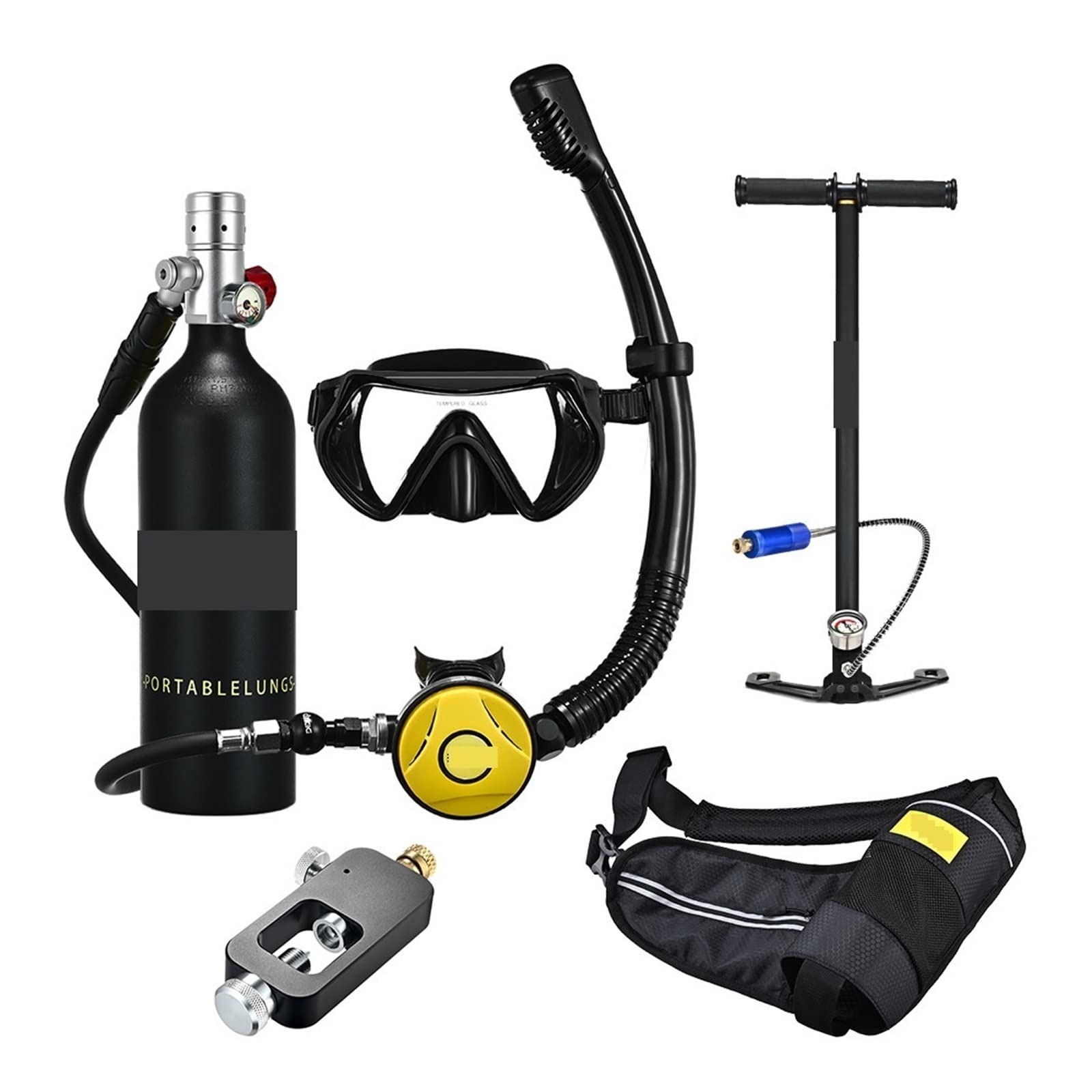 Portable Dive Cylinder, Snorkel Underwater Diving Rebreather Portable Deep Snorkeling Equipment(Silverhead in Black Bottle)
