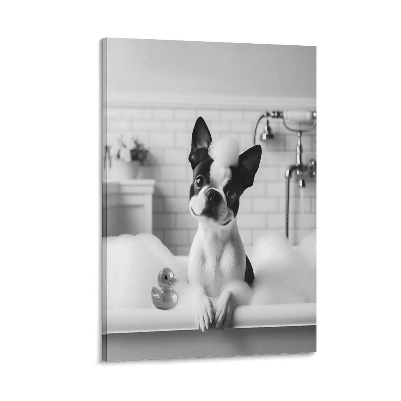 Gqvcjsw Boston Terrier Funny Bathroom Decor Boston Terrier, Funny Bathroom Decor Canvas Poster Wall Art Decor Print Picture Paintings For Living Room Bedroom Decoration 08X12inch(20X30cm)