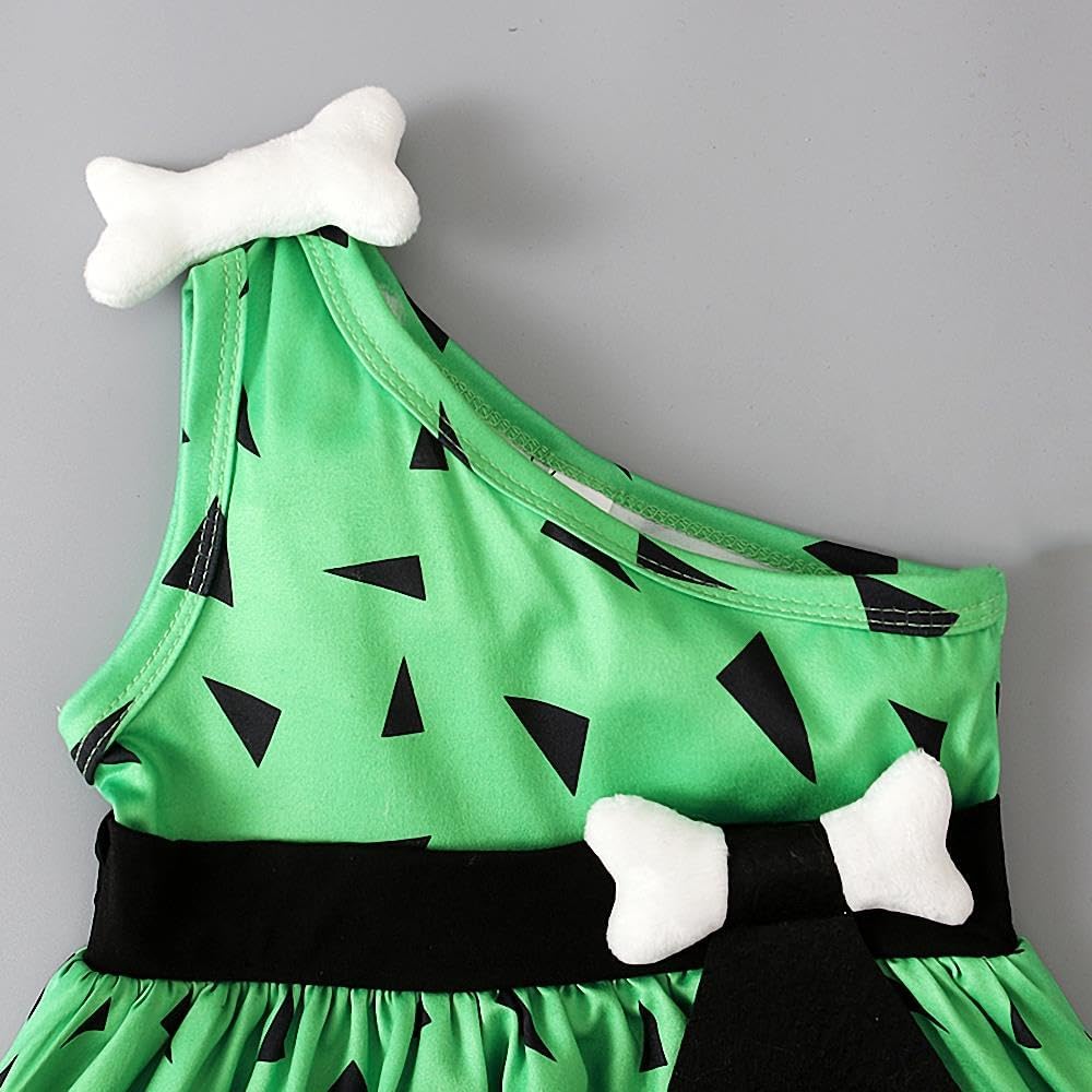 Dressy Daisy Infant Baby Toddler Cave Girl Halloween Party Dress Up Stone Age Outfit with Bone Headband, Green Orange