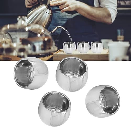 Miniatura 8 de 4 tazas de café de acero inoxidable, doble pared aisladas reutilizables de metal expreso, tazas de té