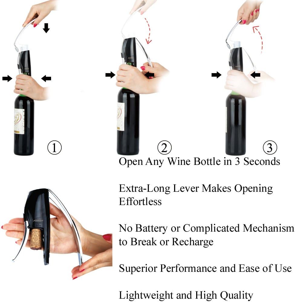 Forge Premium Quality Lever Action Corkscrew Wine Bottle Opener with Foil Cutters (Black)