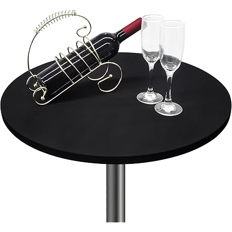 Small Round Fitted Table Cover - 24 Inch Black Stretch Spandex Cocktail Table Topper Cap