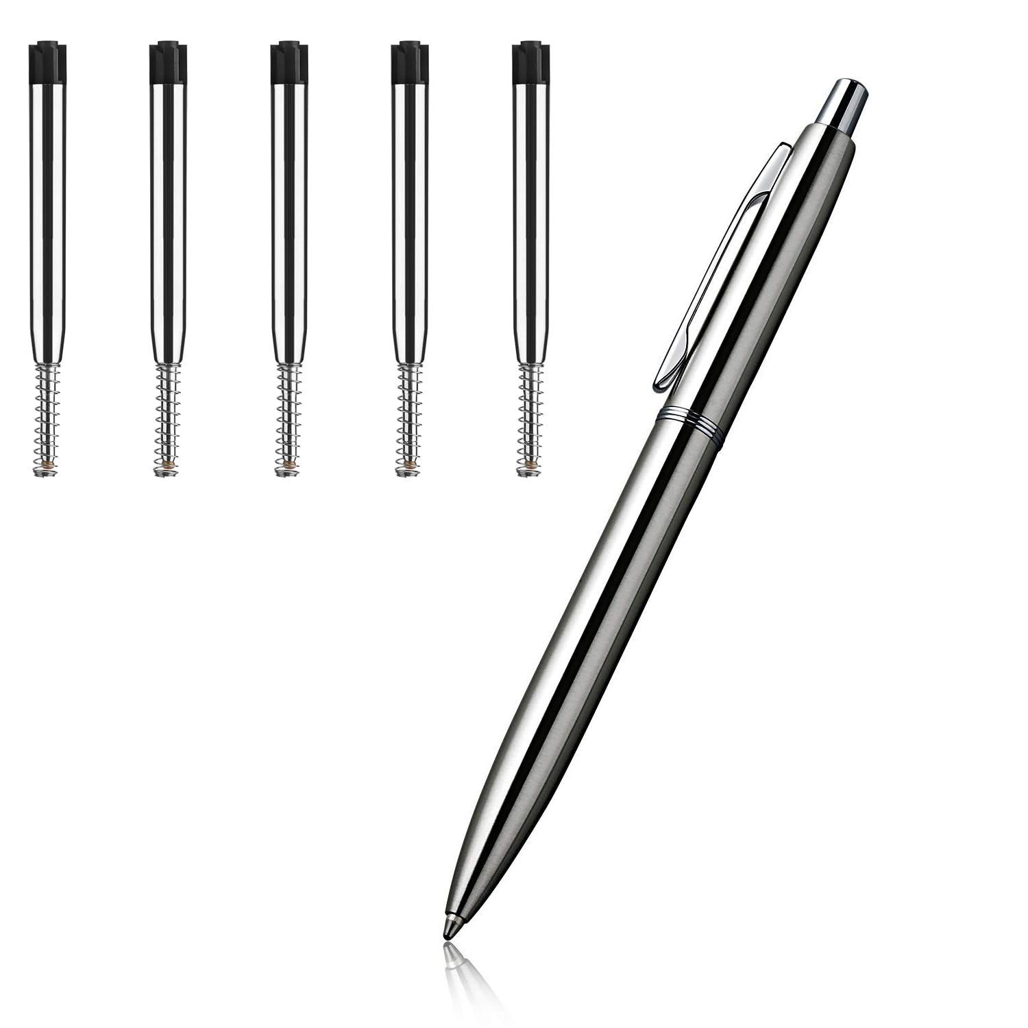 Dzxin Metall-Kugelschreiber – Einziehbar, 0,5 Mm Schwarze Tinte, Mit 6 Ersatzminen, 136 Mm