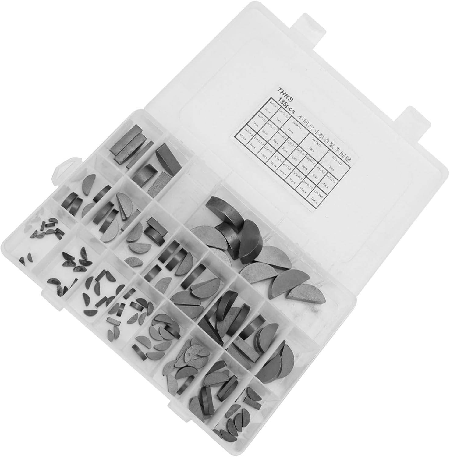 135 Pcs Woodruff Key Assortment Kit, Flywheel Pulley Crank Way Key Set, 21 Types of Woodruff Keys for Multiple Applications, Steel Construction with Portable Storage Box