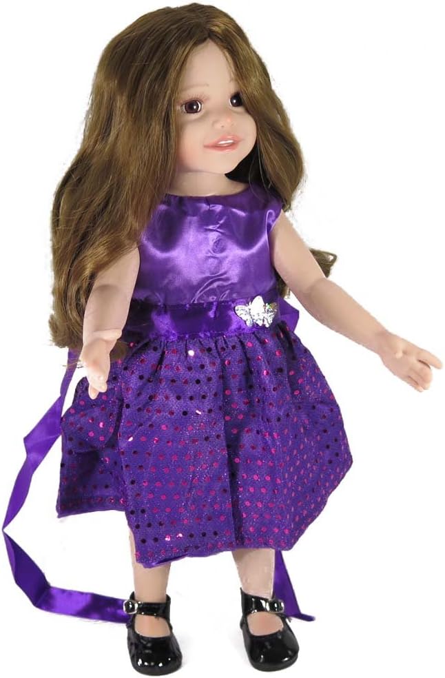 18 Inch Doll Clothes Doll Accessories - Beautiful Purple Dress with Dots Outfit Fits 18 inch Gril Dolls ZK07
