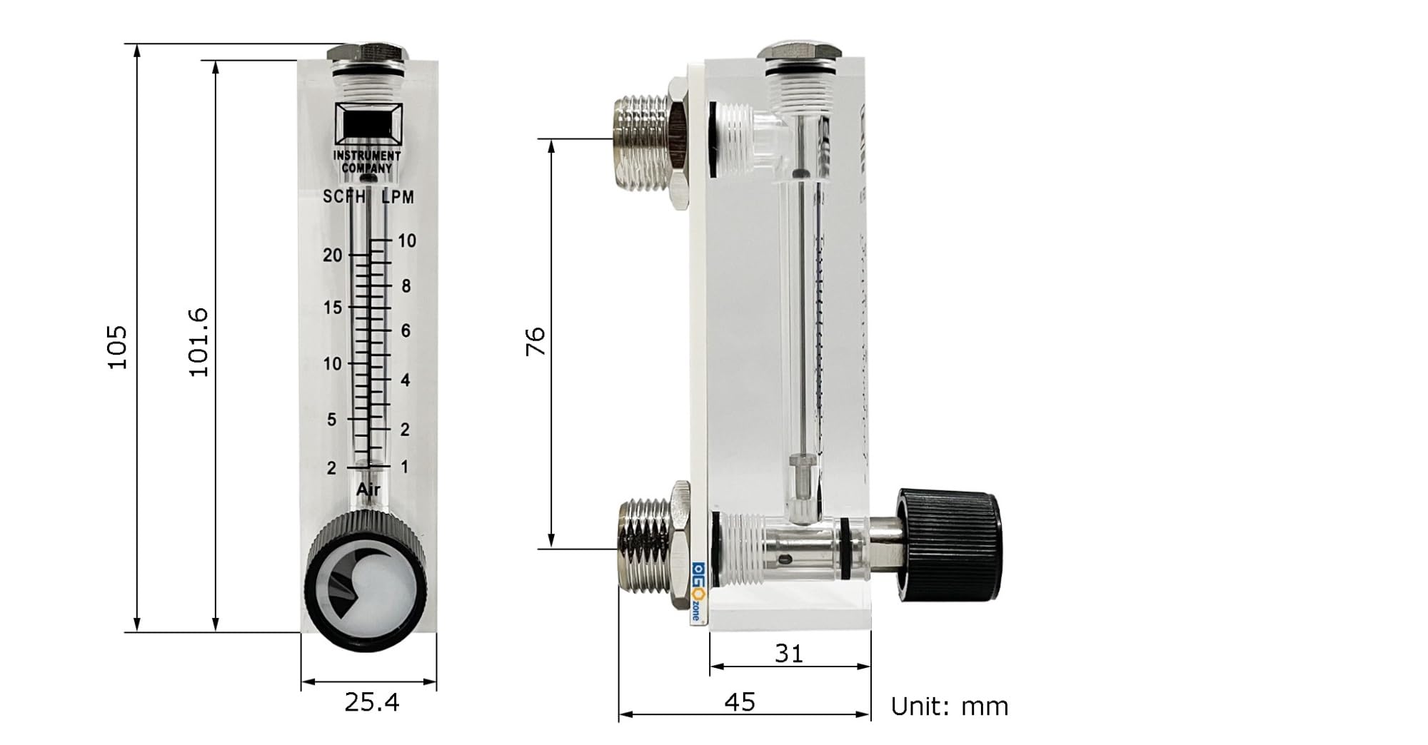 Rotámetro de panel H2O de 40 l y caudalímetro de agua de 40 l/min
