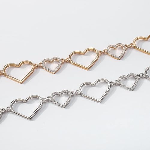 Miniatura 6 de Jumwrit Gargantilla de corazón de diamantes de imitación, lindo collar de corazón entrelazado, collar de cadena de corazón de amor brillante para