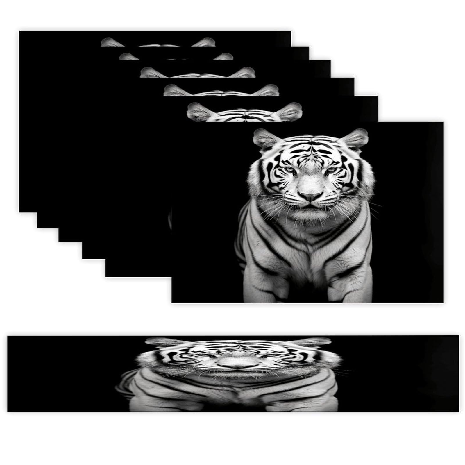 Black and White Tiger Table Runner and Placemats of 6 Washable Heat Resistant Place Mats with Table Runner Vintage Holiday Table Mat Set for Holiday Party Kitchen Dining Deco