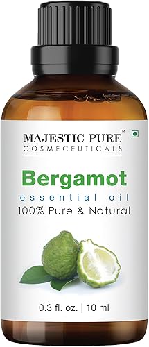 Majestic Pure Aceite esencial de bergamota, aceite de bergamota 100% puro para aromaterapia, masaje y usos tópicos, perfecto para difusor y difusor