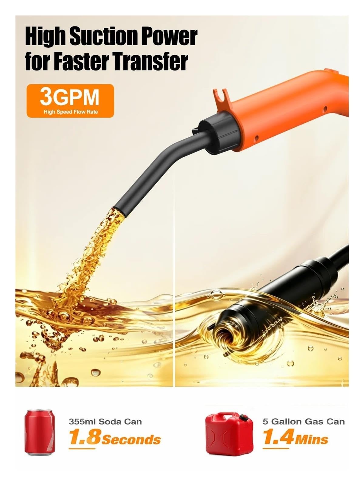 Bomba de Transferencia de Combustible Recargable USB-C, Extractor de sifón diésel portátil for Coche Barco RV