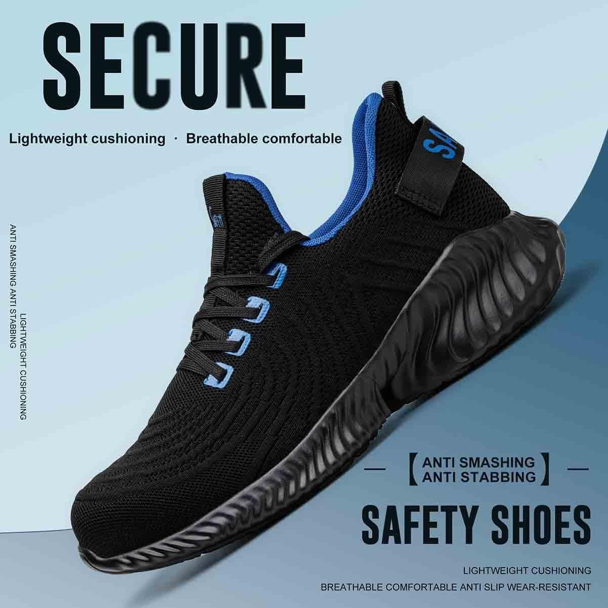 Breathable Work Safety Shoes, Anti-Smash and Anti-Puncture Labour Insurance Shoes, Anti-Slip Adventure Sneakers, Steel Toe Protection Shoes(Black-Yellow,6)