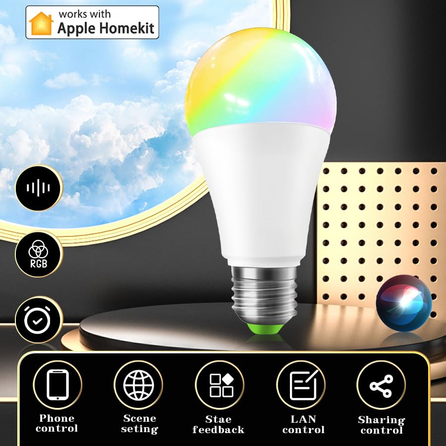 KJXP, Paquete de 5 bombillas LED inteligentes con WiFi, CA 85-265 V, E27, 15 W, RGBCW, control remoto por voz.