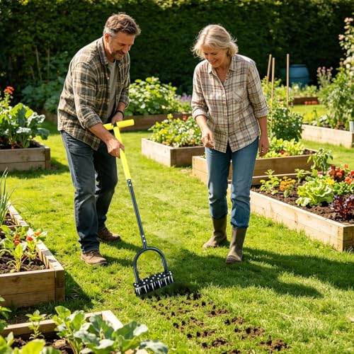 Sol compacté ? Aérateur de pelouse manuel à pointes métalliques pour jardin - 3