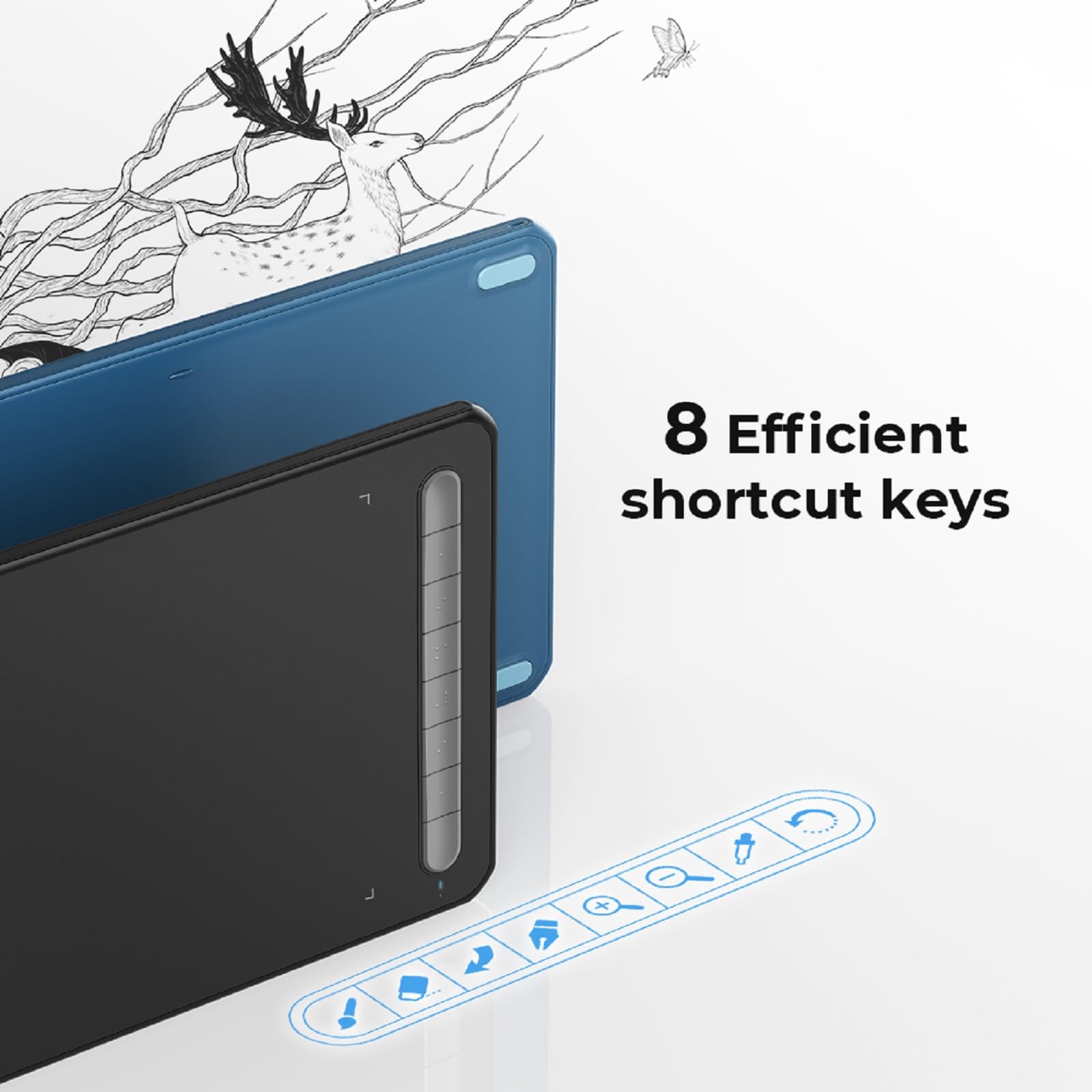 XPPen Deco MW Tablette Graphique Sans Fil avec Stylet Passif à X3 Puce | Zone de Travail 8x5 Pouces | 8192 Niveaux de Pression | 8 Touches de Raccourcis | Inclinaison 60° | Connexion Bluetooth 5.0