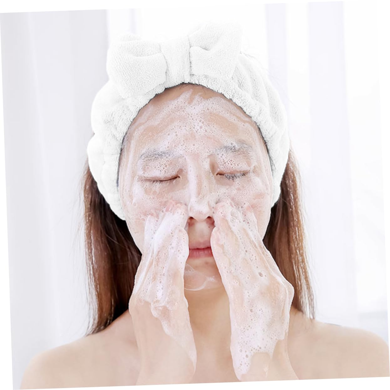 Housoutil 9pezzi Fasce Elastiche Per Microfibra Blu Rosa Bianco Nodo Accessori Per Makeup Sport e Spa Comode e Assorbenti