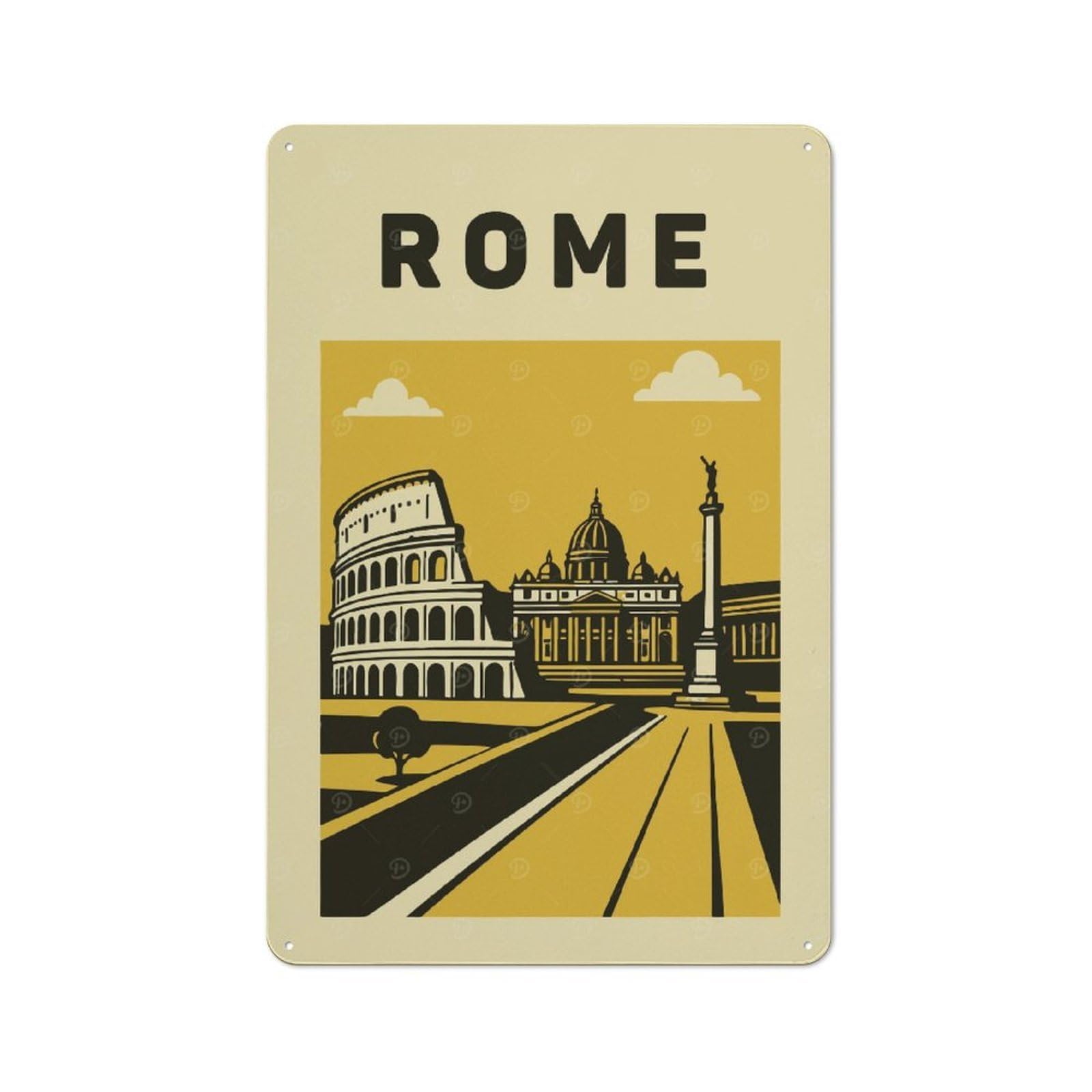 Junmoney Style-1 Rome Travel (4) Decorative Tin Plaque 30X20cm, Decorative Novelty Wall Art For Hallway, Home Bar, Garage Or Study