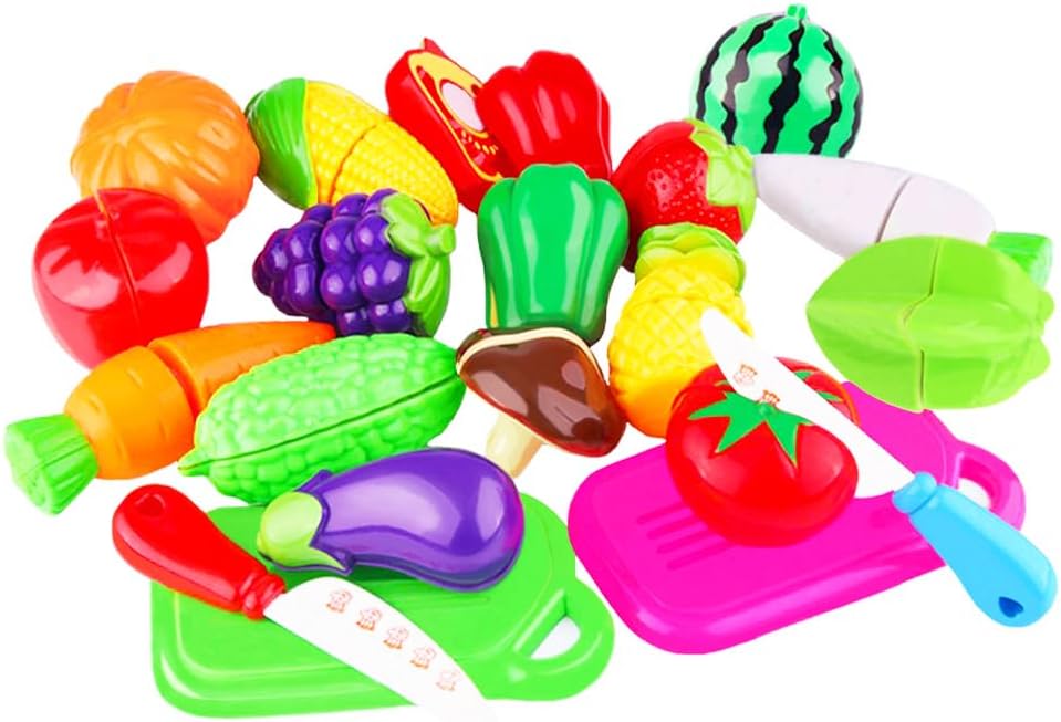 20 Pieces Kitchen Toys Fun Cutting Fruit and Vegetables Pretend Food Playset for Kids, Educational Play Food Set for Children Pretend Food Toys
