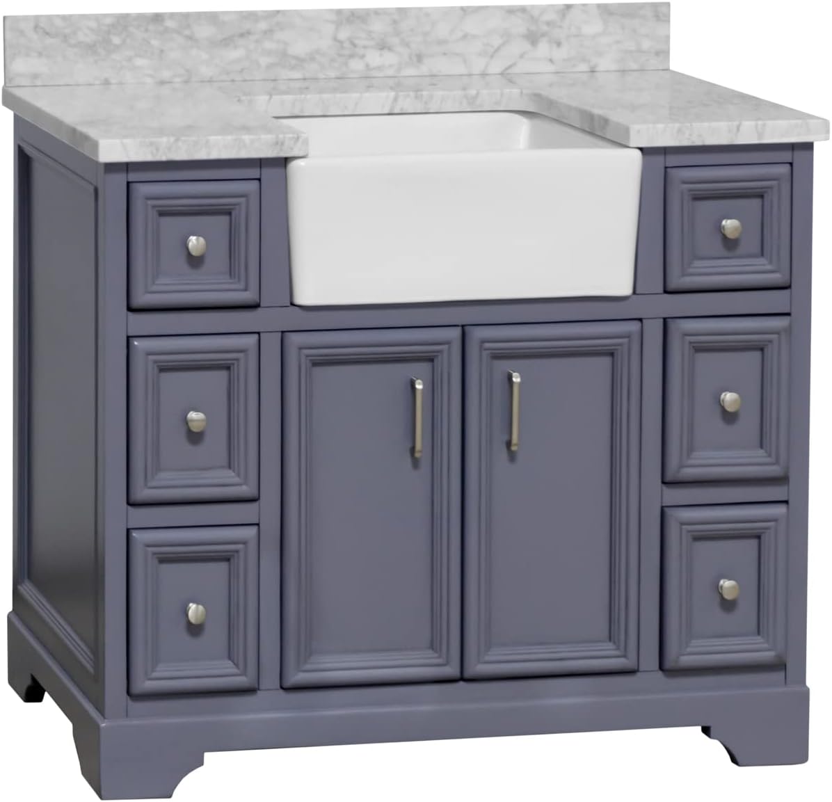 Kitchen Bath Collection Zelda 42-inch Farmhouse Vanity (Carrara/Powder Gray): Includes Powder Gray Cabinet with Authentic Italian Carrara Marble Countertop and White Ceramic Farmhouse Apron Sink