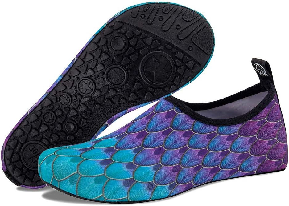 WateLves Womens and Mens Kids Water Shoes Barefoot Quick-Dry Aqua Socks for Beach Swim Surf Yoga Exercise 3.5-4 Women/3-4 Men Blue Fishscale