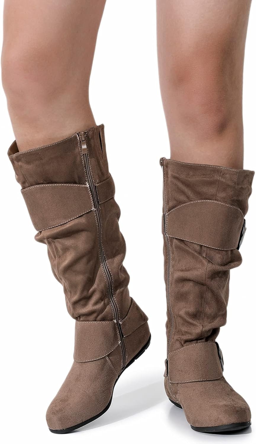  | Luoika Women's Wide Width Mid Calf Boots Flat Heel Extra Wide Calf Winter Boots. | Mid-Calf