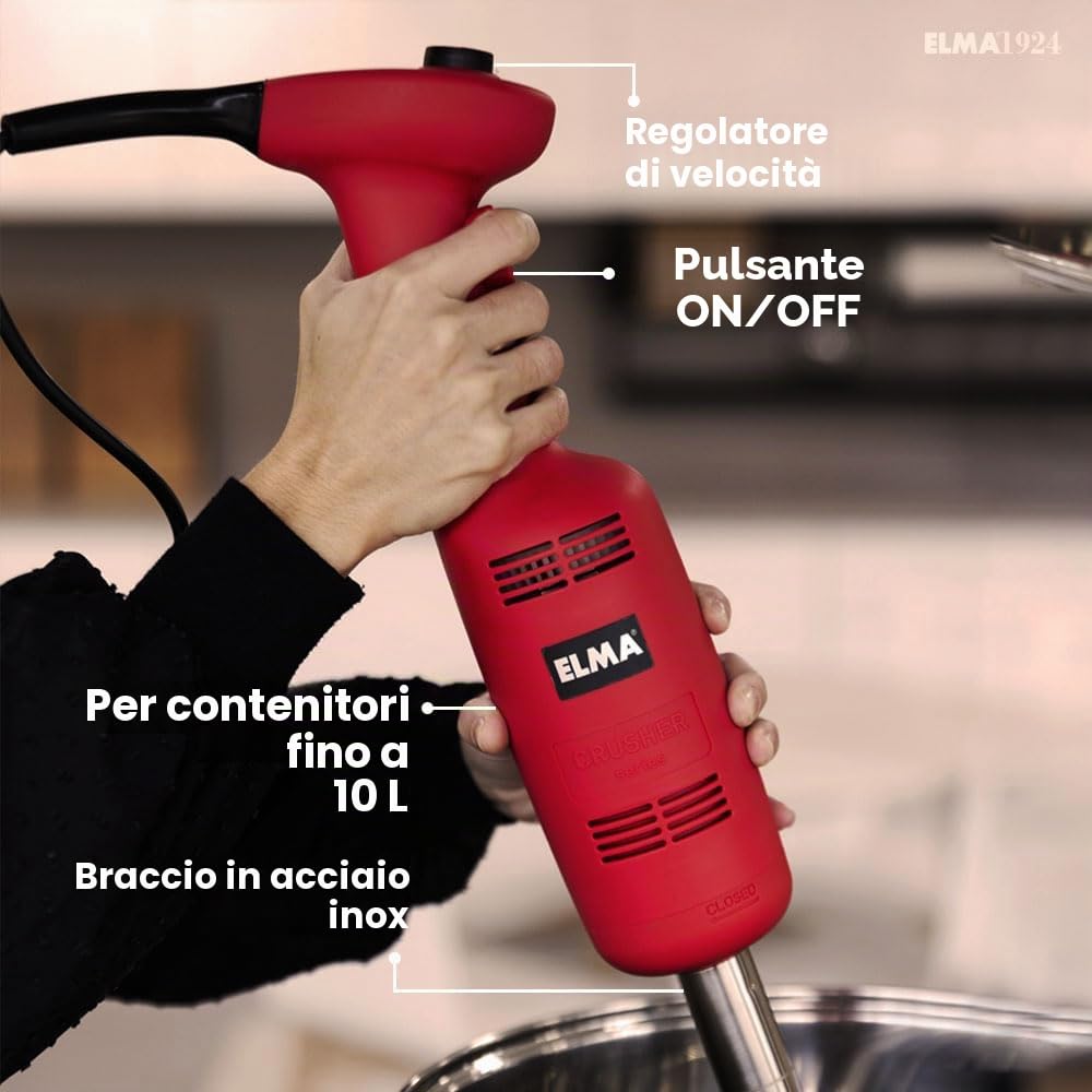 ELMA Frullatore professionale 270 W Smerigliatrice manuale | Velocità variabile 6000~20000 giri/min 220-240 V | Rosso con braccio in acciaio inossidabile da 16 cm | Diametro 79 mm