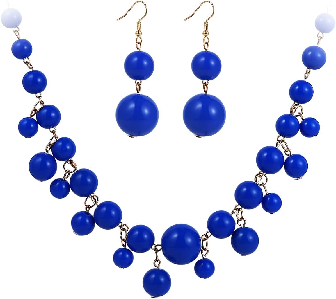 Bohemian Colourful Exaggerated Round Acrylic Bead Pendant Chunky Necklace Set For Women Fashion Holiday Party Jewellery Personalised Clothing Accessory Gift image 4