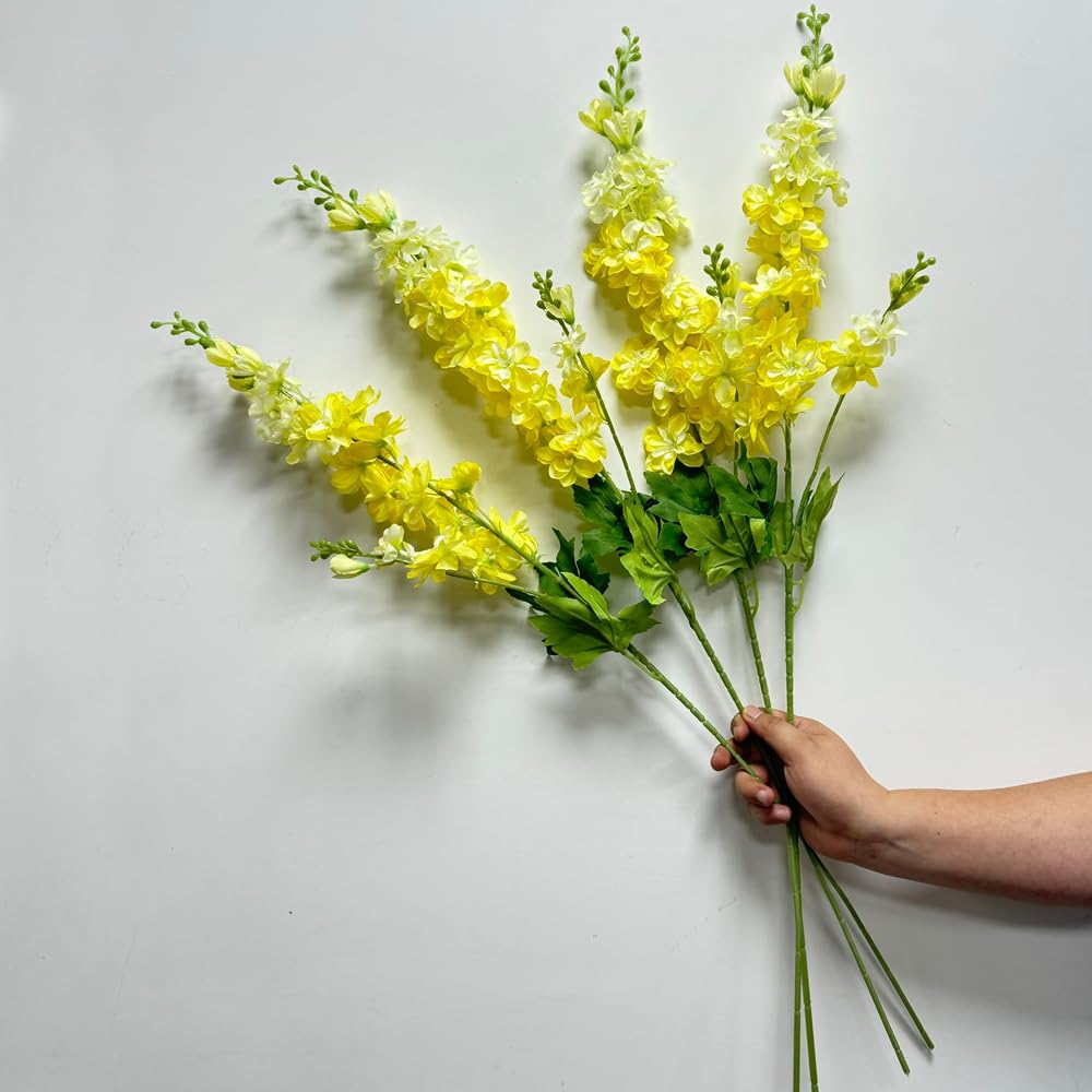 DODXIAOBEUL 4Pcs Long Stem Artificial Flowers for Tall Vase,33'' Artificial Delphinium Flowers Faux Silk Flowers for Home Office Decor Wedding Centerpieces,Yellow