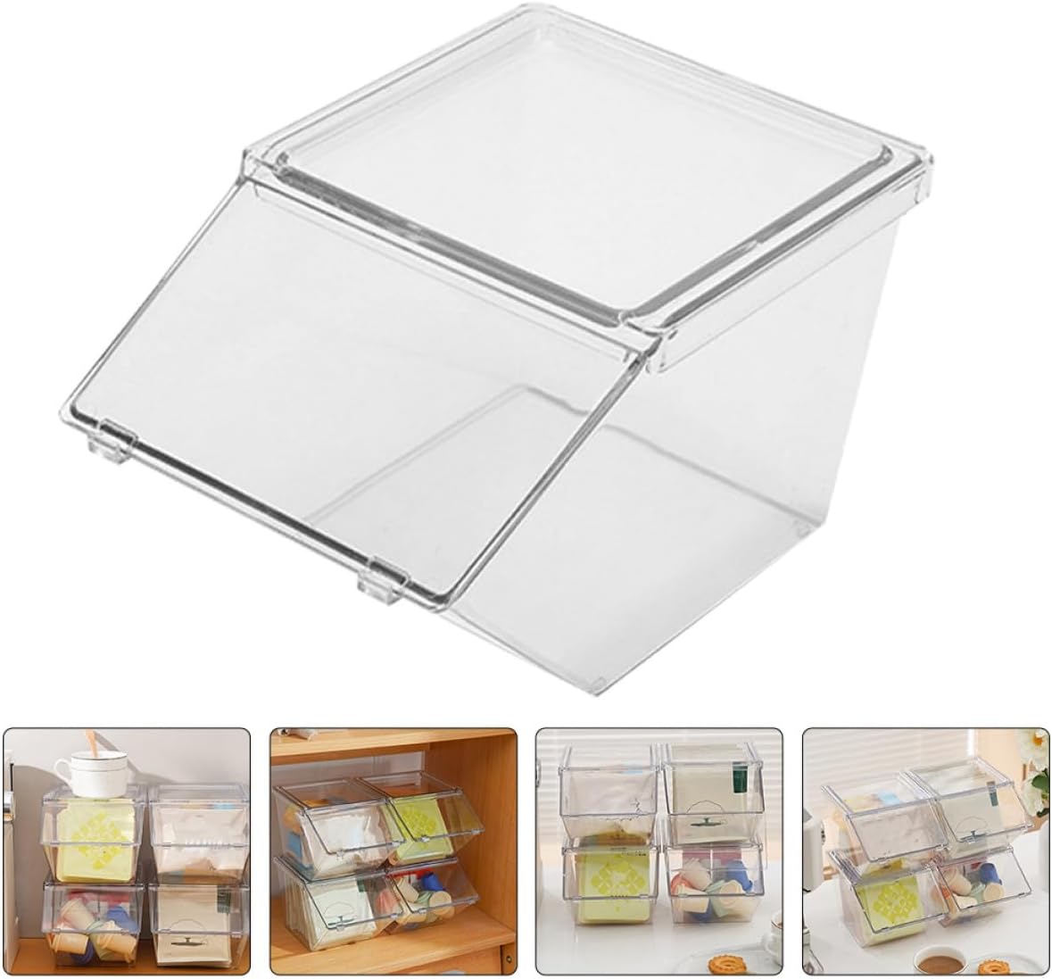 Tea Bag Organizer and Coffee Station Storage Acrylic Box with Lid, Stackable Large Capacity Tea Packet Holder for Office and Home, 4pcs Set