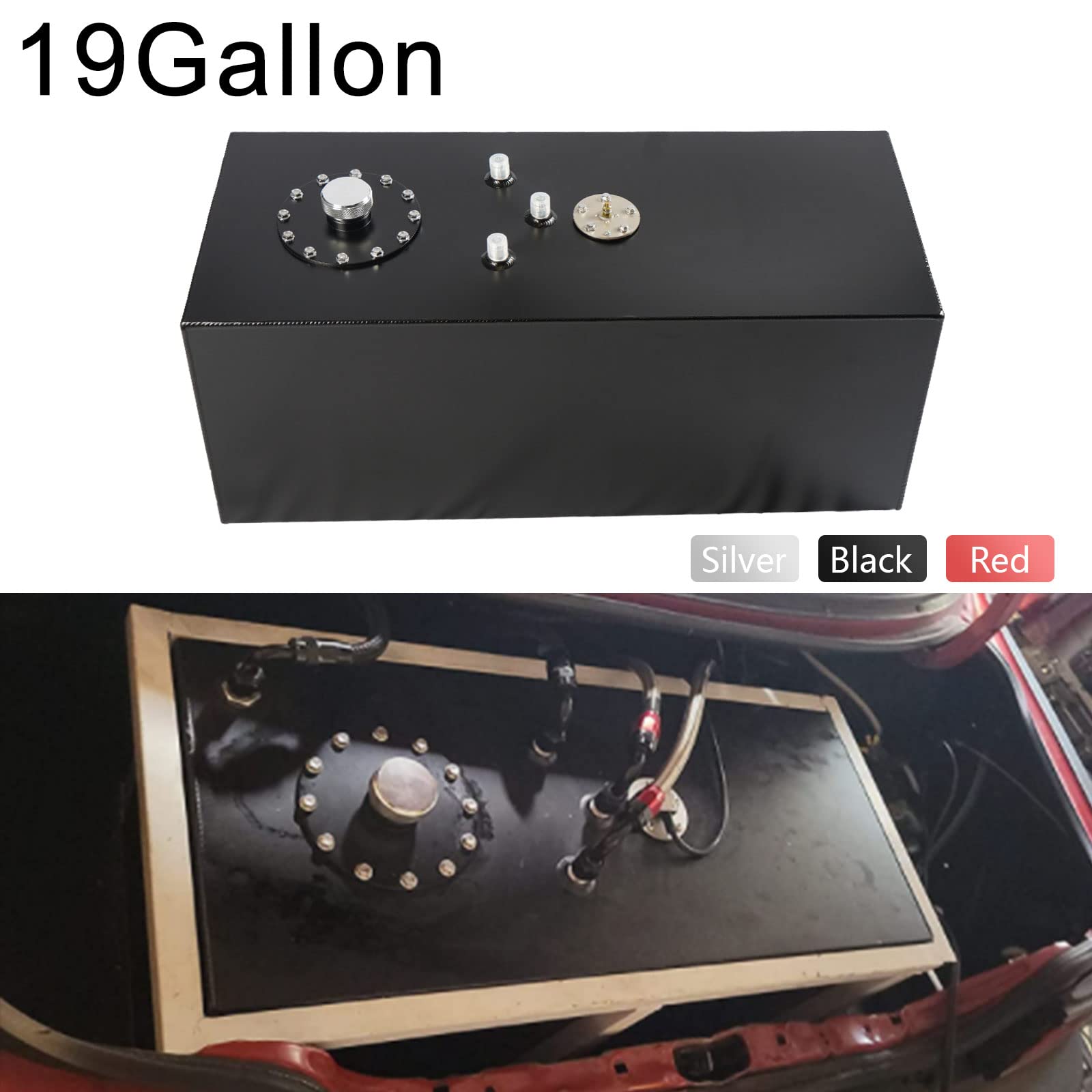 Universal 19 Gallon 72L Aluminum Fuel Cell Tank - Polished Black With Cap And Level Sender