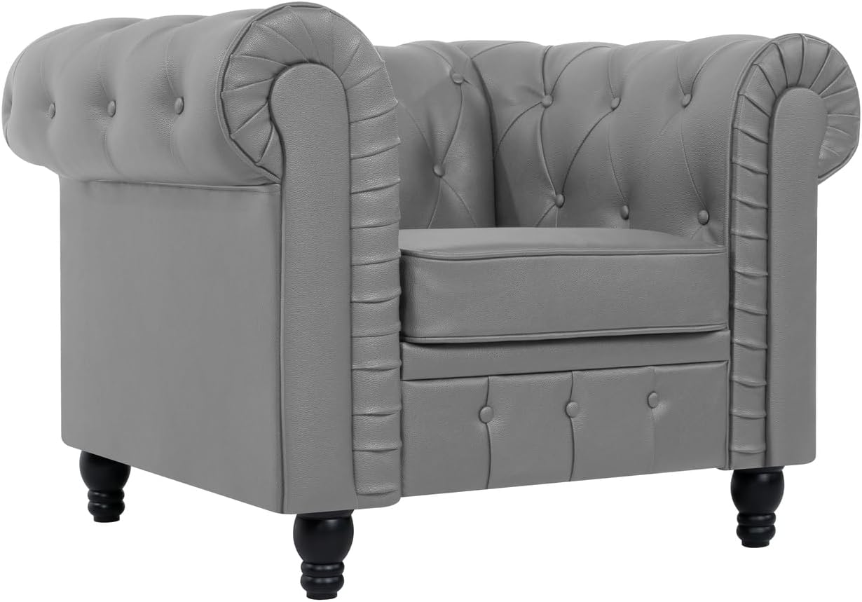 Naomi Home Modern Office Loveseat Sofa for Reception & Lobby – Faux Leather Couch with Plush Cushions, Solid Wood Frame, Button Tufted Design