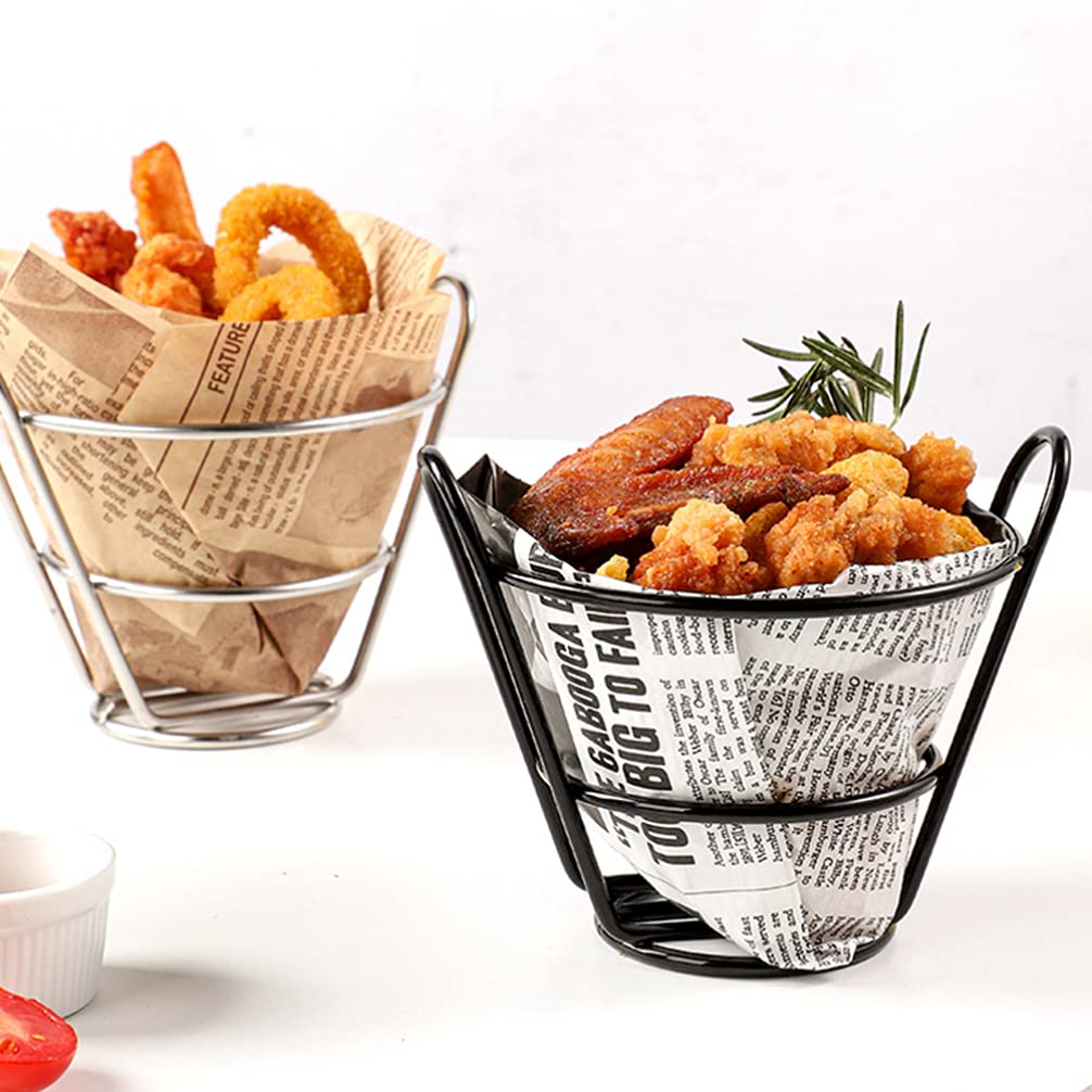 Angoily French Fries Stand Basket Stainless Steel Fish and Chips Holder Basket Metal Wire Fried Chicken Display Rack for Kitchen Restaurant (Silver)
