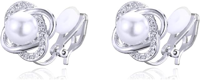 QUKE Freshwater Pearl Clip On Earrings CZ Crystal Not Pierced Earrings For Woman Jewelry