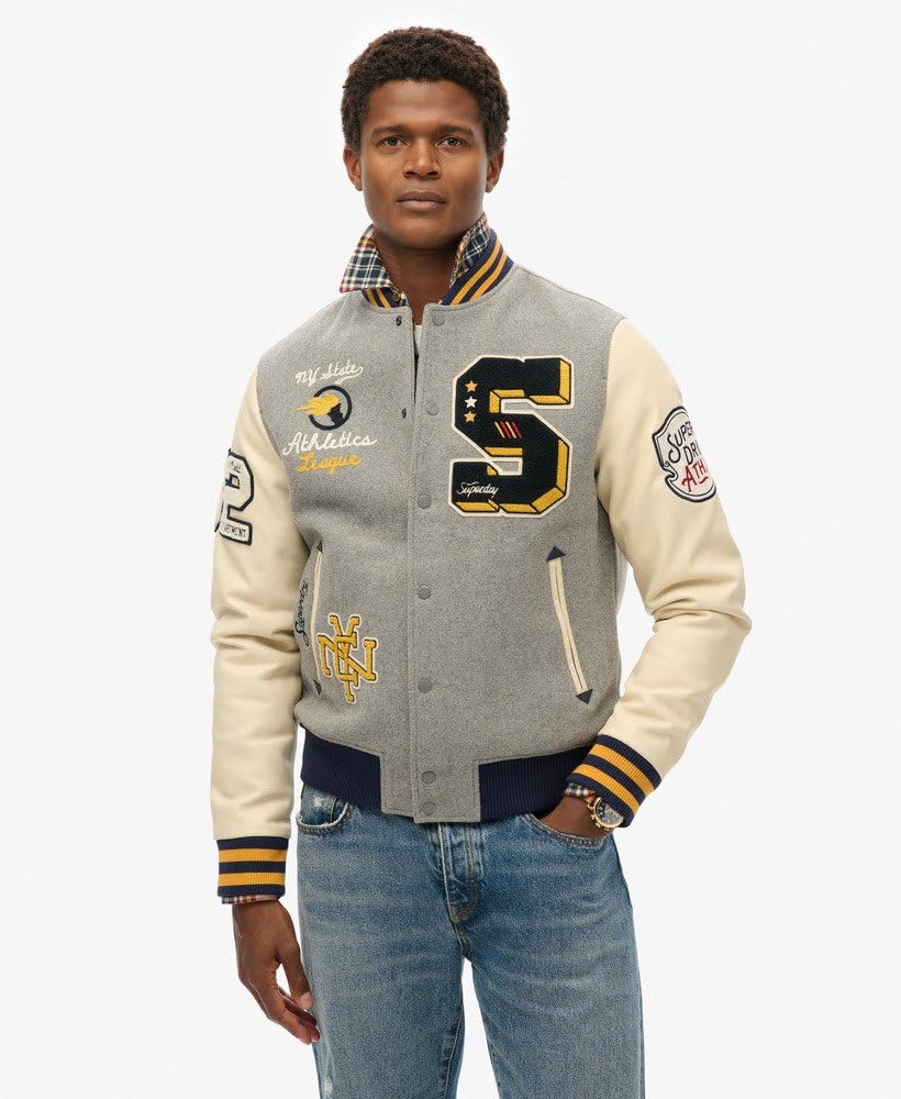 Superdry Herren College Patched Bomberjacke lockere Passform