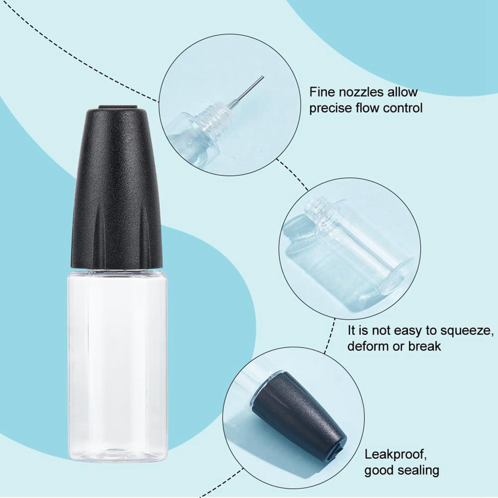 80 Flaconi Applicatori con Punta di Precisione, Flacone con Ago Erogatore da 10 Ml/0,34 Oz, Flacone Vuoto nel PET per Colla con Tappo di Chiusura