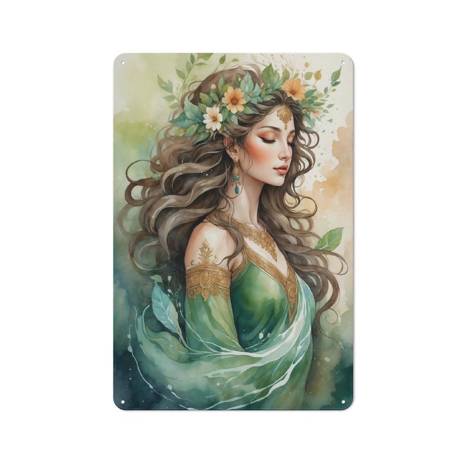 Junmoney Watercolor Forest Nymph For Garden Room Or Summerhouse, Retro Tin Sign 30X20cm, For Garage, Workshop And Man Cave Decoration