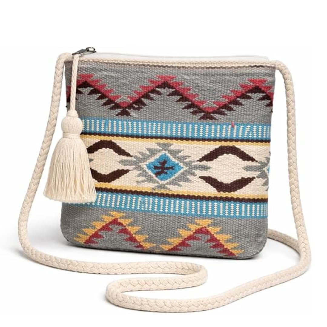 oll oo la la beauty OLL Boho Sling Bag for Women | Crossbody Bag for women | Cotton Shoulder Bag with Zipper & Tassel | sling bag for daily Use, Travel, Office, Gym, Picnic-picture-37