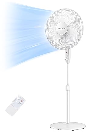 PELONIS 16'' Pedestal Remote Control Oscillating Stand Up Fan 7-Hour Timer, 3-Speed, and Adjustable Height,Electric Cooling Fans for Home Office Bedroom Use
