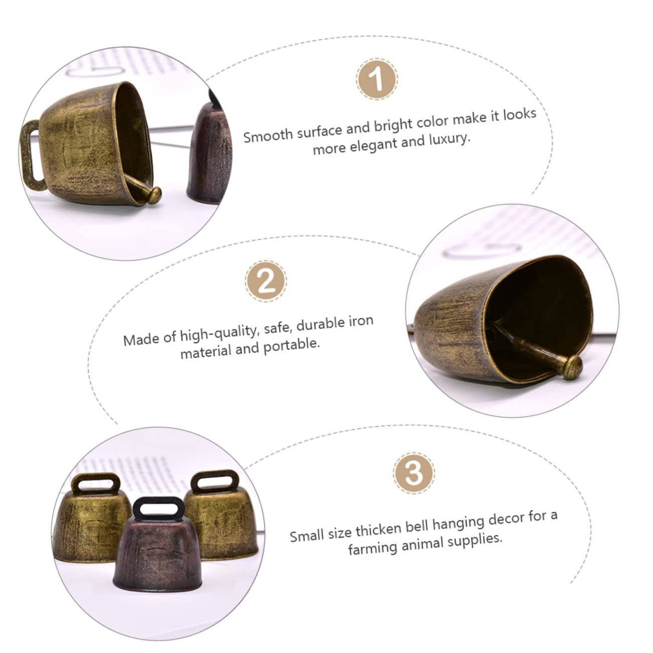 Cabilock 4Pcs Bronze Metal Cattle Bells Theft Sheep Bell Ornament for Farming Hanging Decor Craftsmanship for Animal Sound Tracking and Decoration