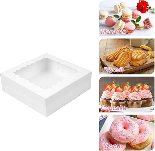 Miniatura 5 de Moretoes 15 cajas blancas de panadería de 8 x 8 x 2.5 pulgadas, cajas de pastelería con ventana para galletas, donas, fresas de chocolate