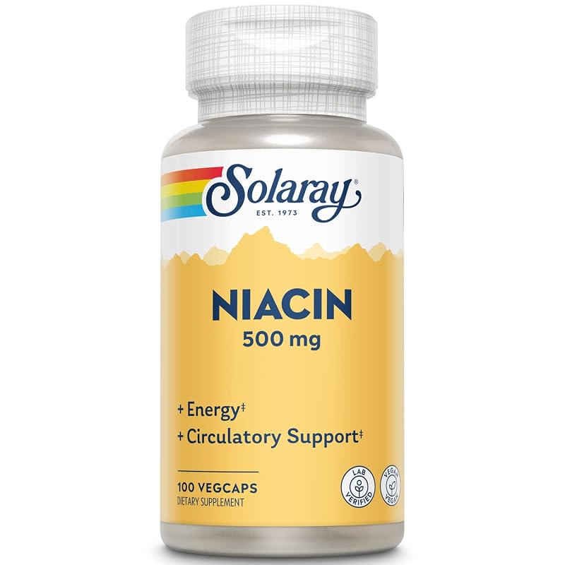 SOLARAY Suplemento de vitamina B3 (niacina) 500 mg, 100 cápsulas