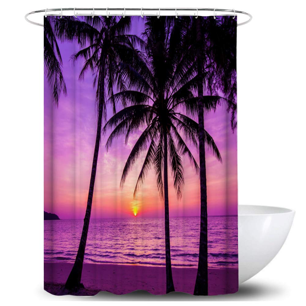 Hoftial Coastal Scenery Dusk Beach Waterproof Shower Curtain Bathroom Bath Curtains with 12Pcs Hooks (Dusk Beach,1Pc Shower Curtain)