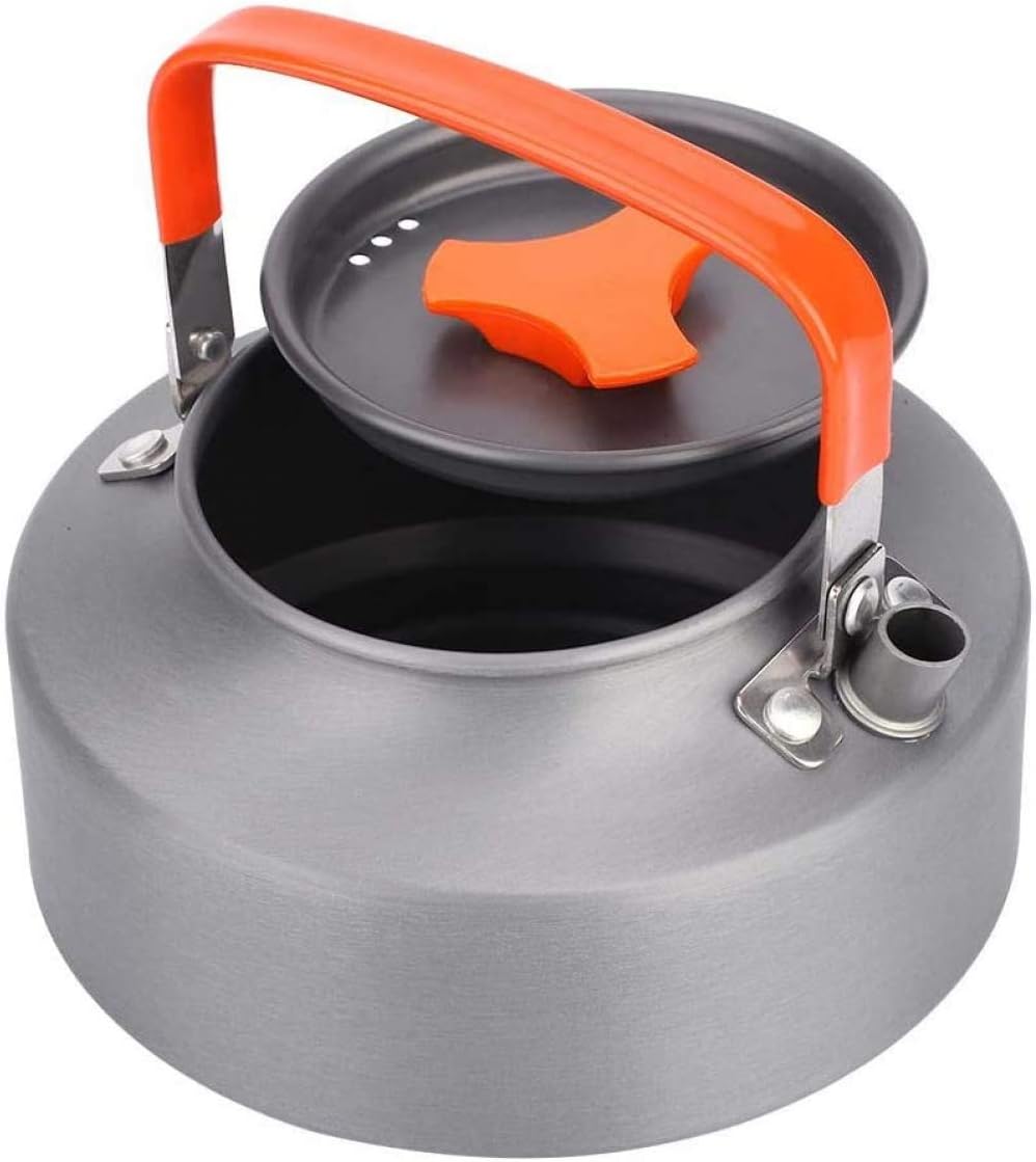 Camping Kettle,Outdoor Kettle, Portable 1.1L Aluminum Teapot Heat Insulation Folding Handle Coffee Tea Pot Kettle for Camping Hiking Kitchen