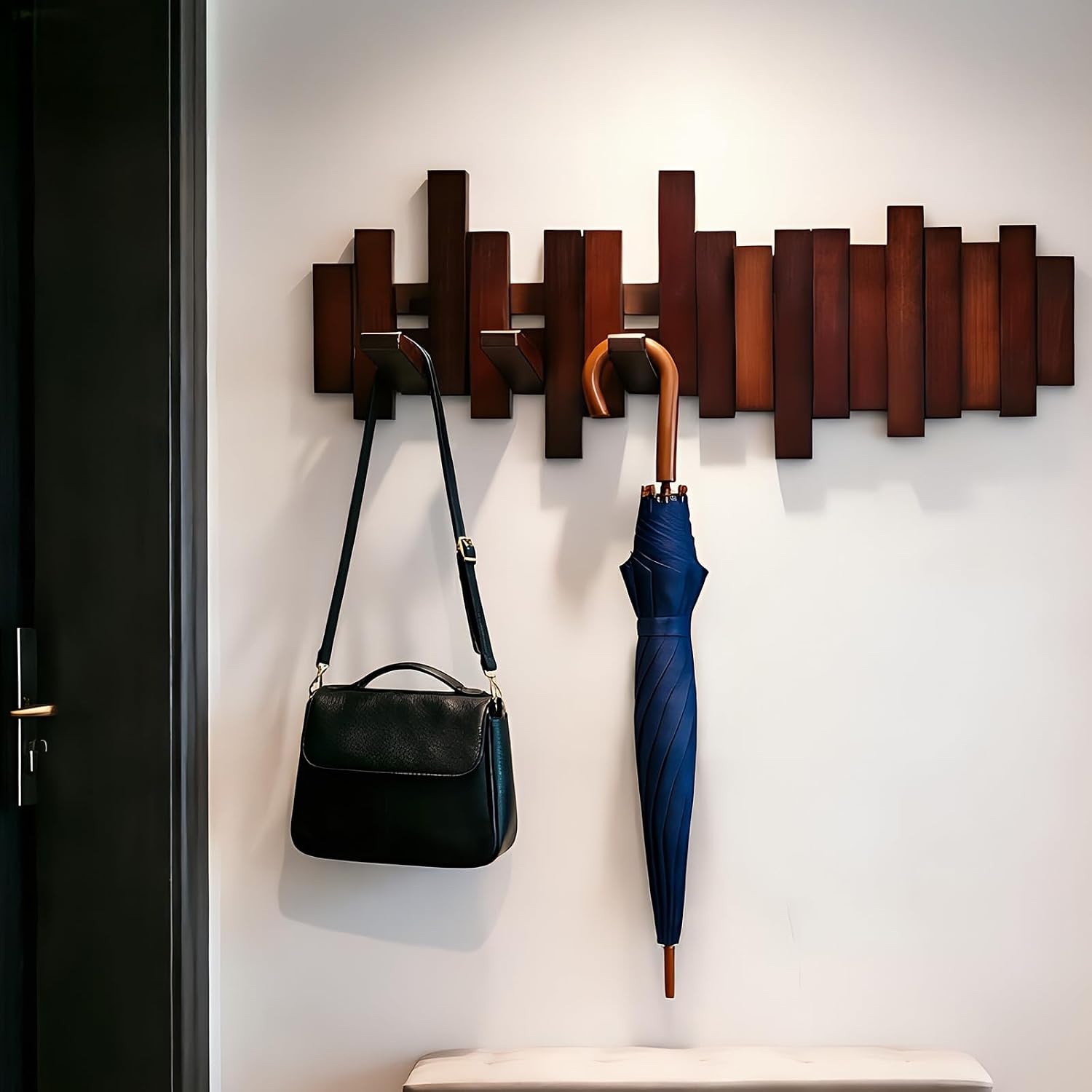 Coat Rack Wall Mount, Coat Hooks Wall Mount, Wall Mounted Coat Rack, Heavy Duty Wall Coat Rack with 6 Hooks, Acacia Wood Piano Coat Rack for Hanging Coats, Keys, Hats, Bags