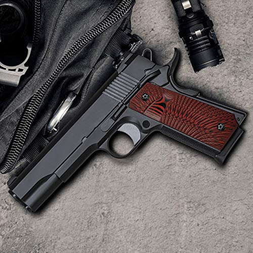 Cool Hand 1911 Full Size G10 Slim Grips, 3/16" Thin, Big Scoop, Ambi Safety Cut, Sunburst Texture, Brand, Red/Black Hh1S-J6S-15 #TOP7