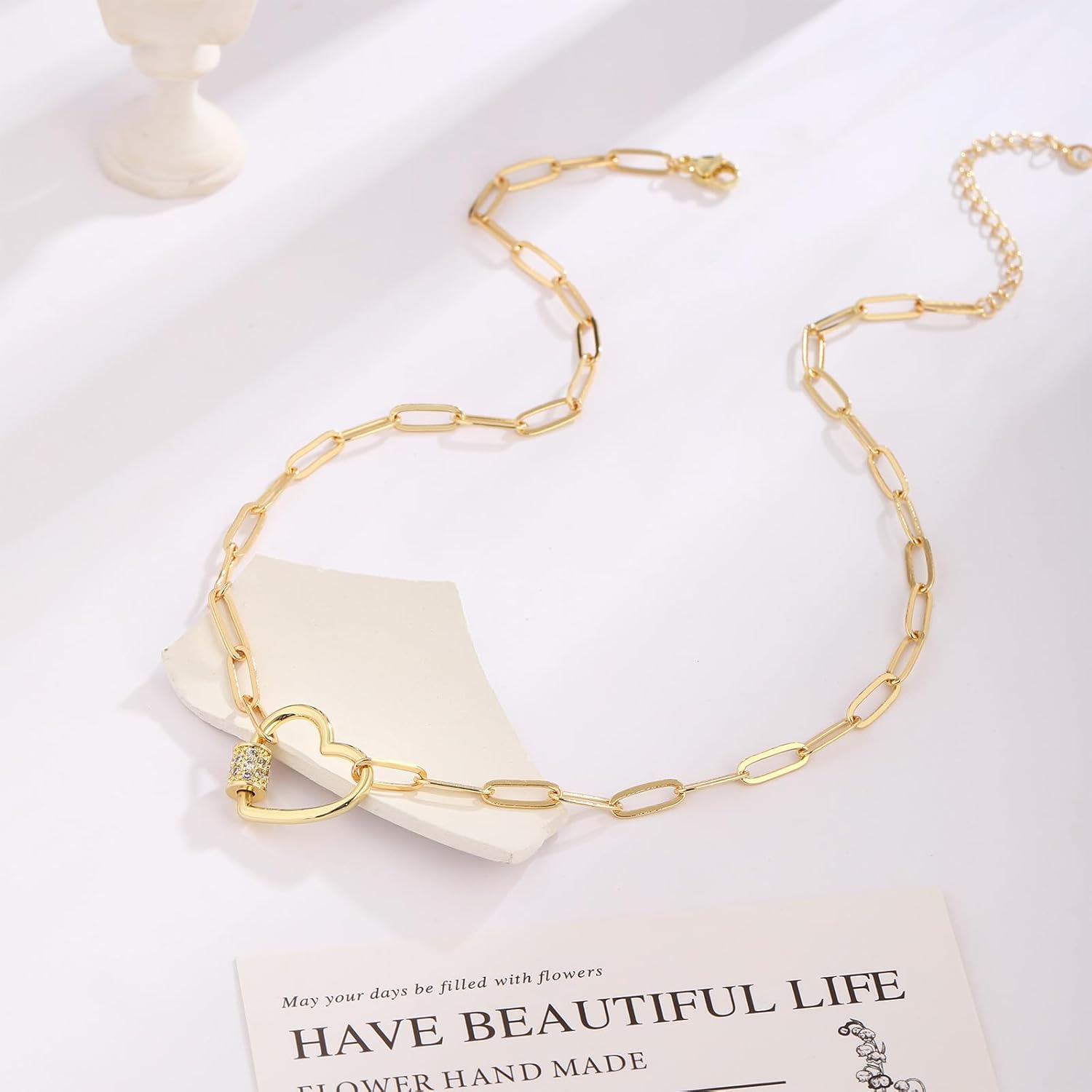 Heart Necklace 14K Gold Plated Dainty Gold Necklace for Women Trendy Paperclip Pendant Non Tarnish Waterproof Lightweight Women Jewelry Trendy Gift for Her Length 16.5" + 2" - Image 5