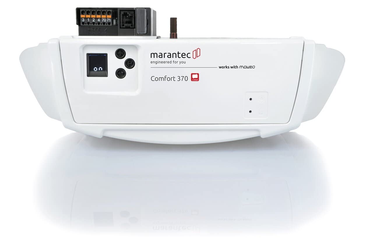 Marantec Comfort 370 Actionneur de porte de garage avec 2 émetteurs manuels, actionneur de portail électrique pour portes de garage, portes sectionnelles et portails battants, blanc
