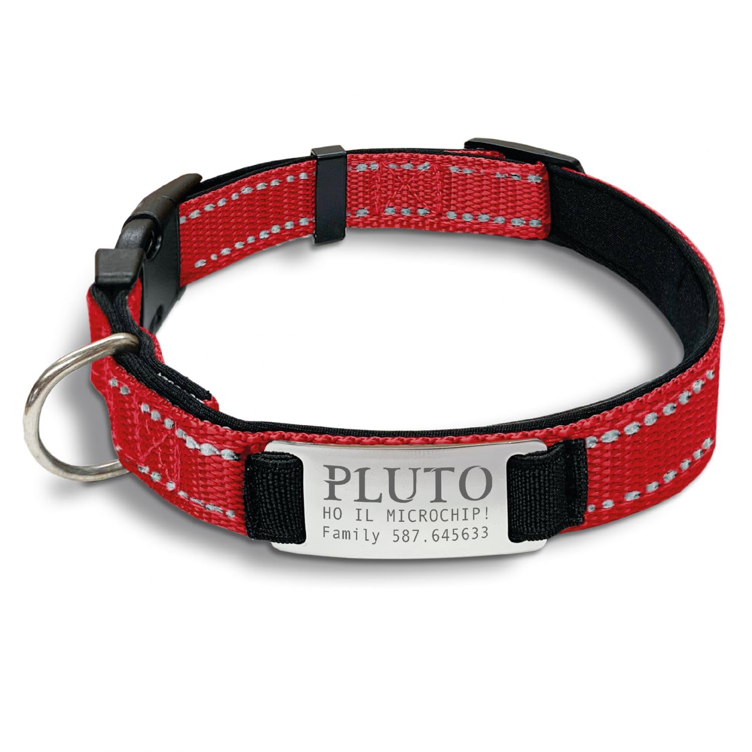 Gruppo Veneziano - collare cane personalizzato - collare cane personalizzabile con targhetta in metallo - linee Catarifrangenti - clip in abs - gancio per guinzaglio
