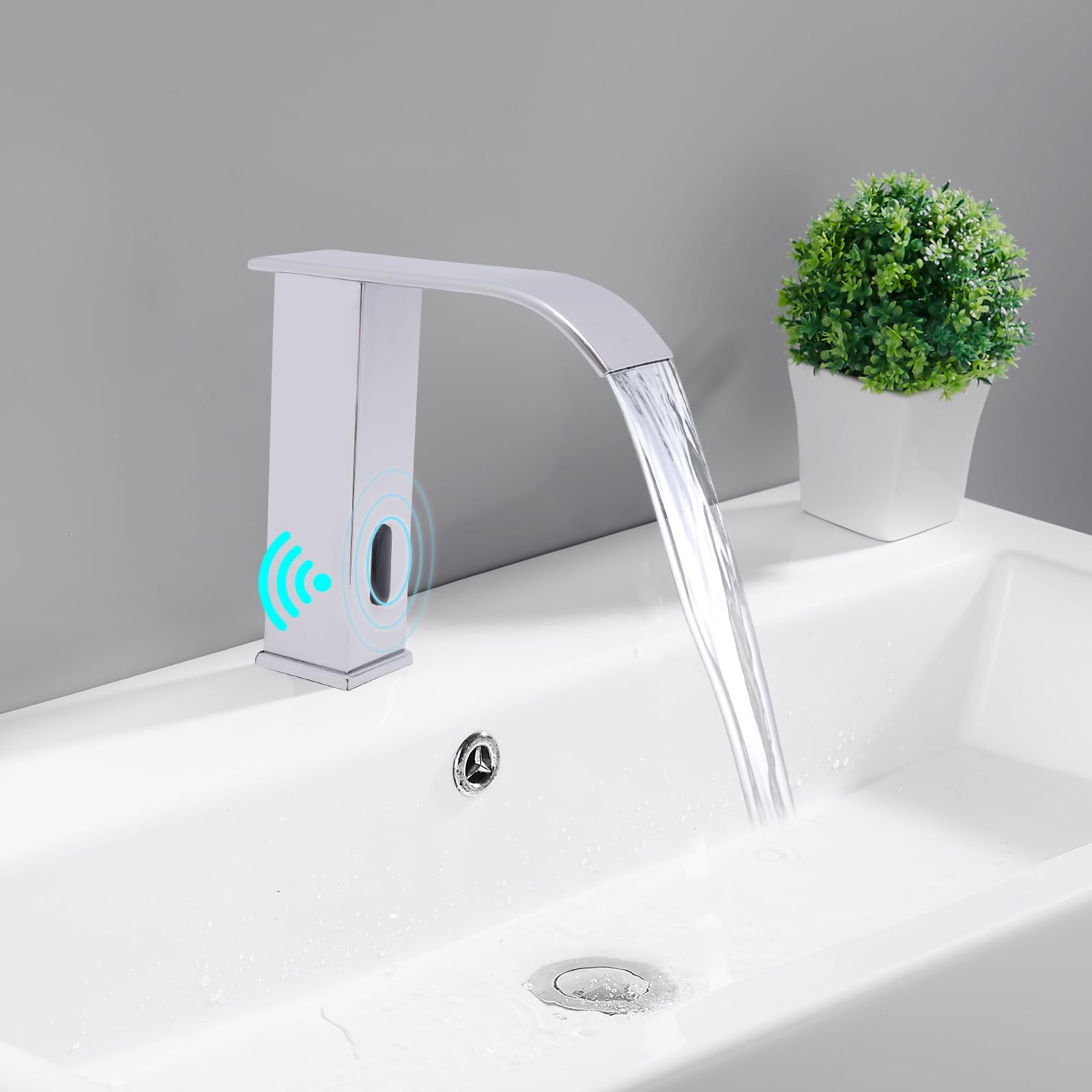 Grifo con sensor de infrarrojos, grifo de inducción, grifo de baño, grifo de lavabo, lavabo de mano, funcionamiento con pilas (galvanoplastia)